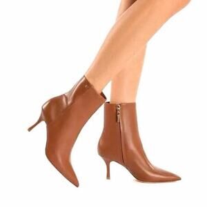 Larroudé Mini Kate Leather Ankle Boots Tan Pointed Toe Stiletto Heel Women’s 8